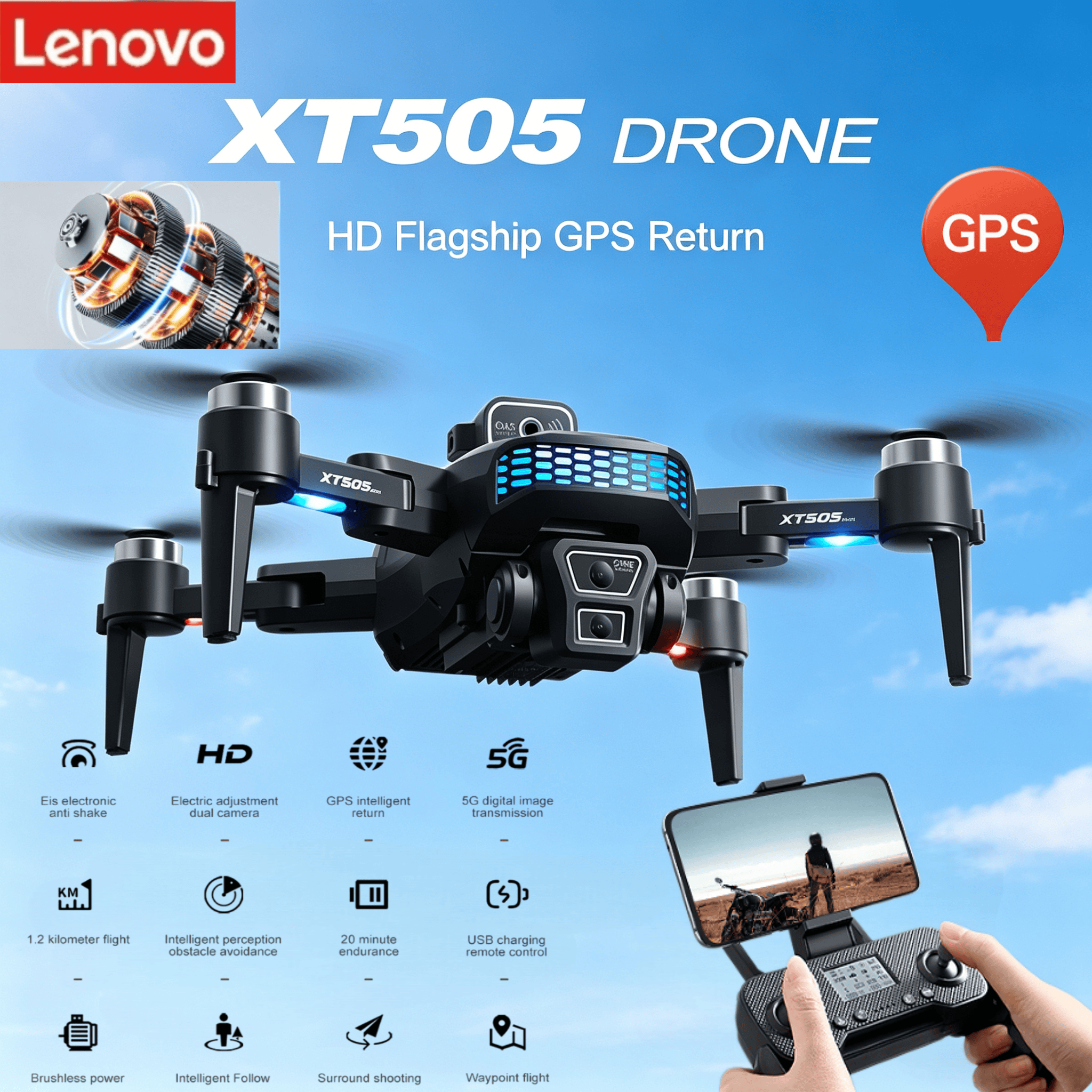 Lenovo XT505 Brushless  Foldab - Xt505 Rc Drone review and price